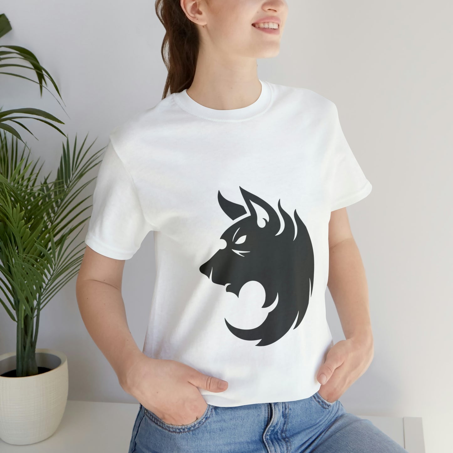 Camiseta unisex de manga corta con silueta de lobo para viajes, citas nocturnas y películas