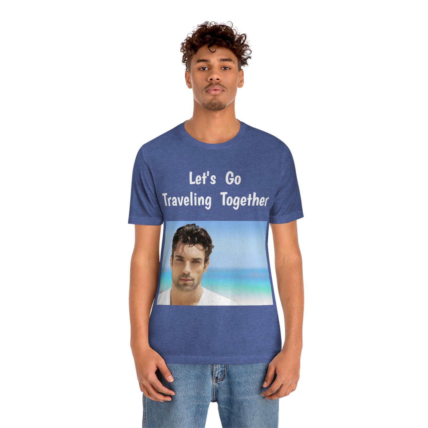Camiseta de manga corta para hombre guapo que viaja, trabaja y hace películas