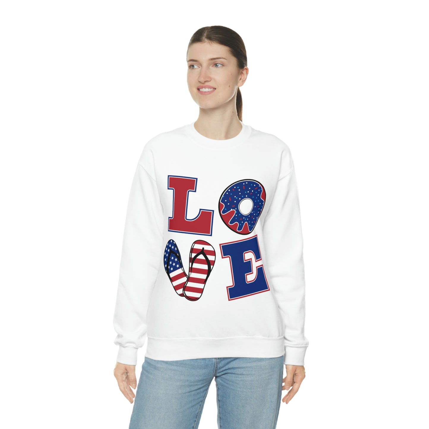 Sudadera con cuello redondo Love en rojo, blanco y azul ¡Te ves fabulosa!
