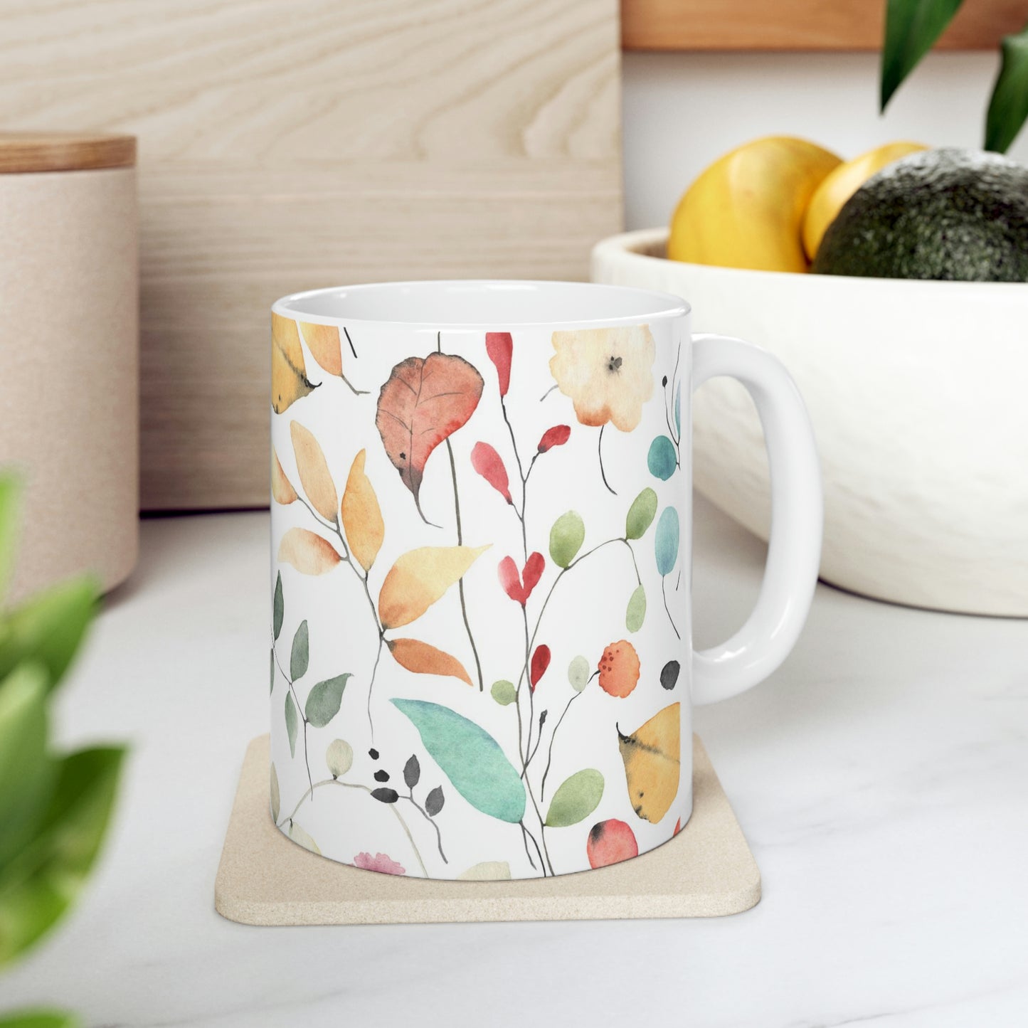 Taza de cerámica con flores silvestres de 11 oz, ideal para café, chocolate, té, refrescos, sopas, helados