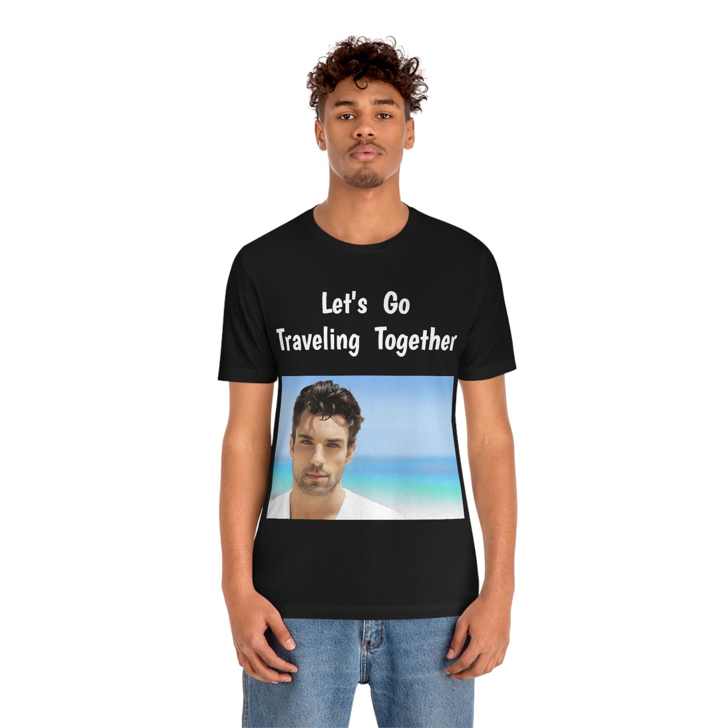 Camiseta de manga corta para hombre guapo que viaja, trabaja y hace películas