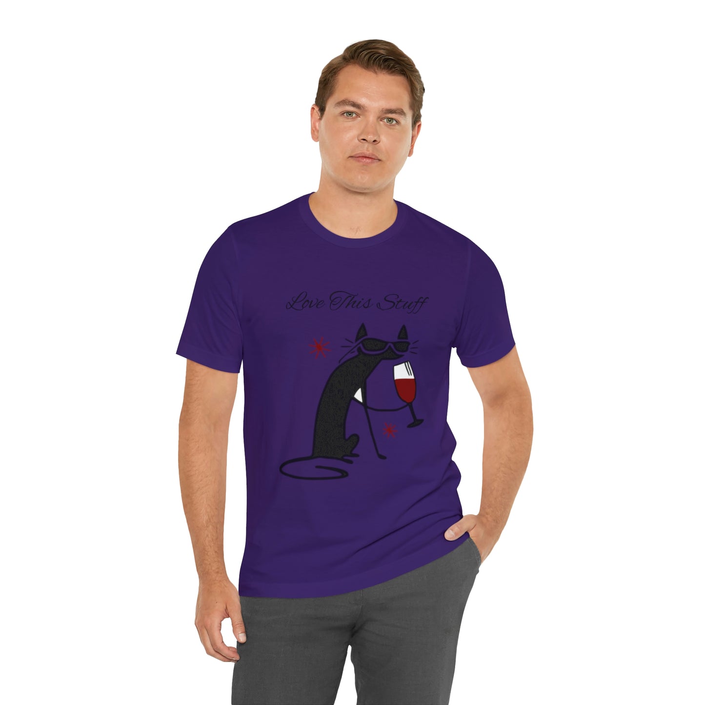 Camiseta con el gato negro bebiendo vino "Me encanta esta cosa"
