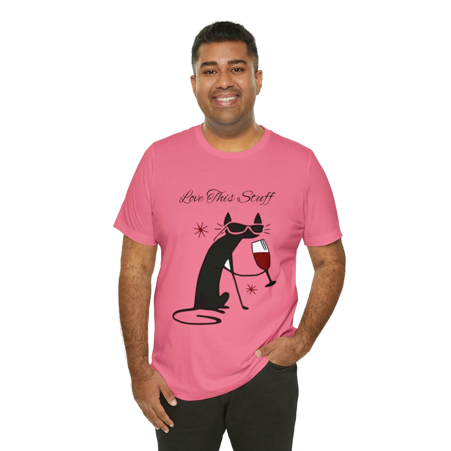 Camiseta con el gato negro bebiendo vino "Me encanta esta cosa"