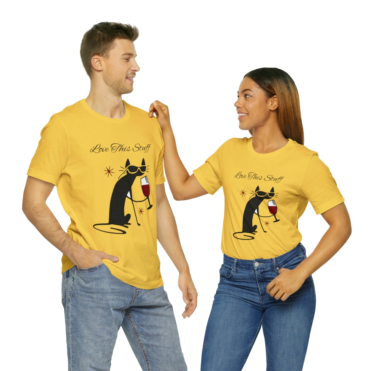 Camiseta con el gato negro bebiendo vino "Me encanta esta cosa"