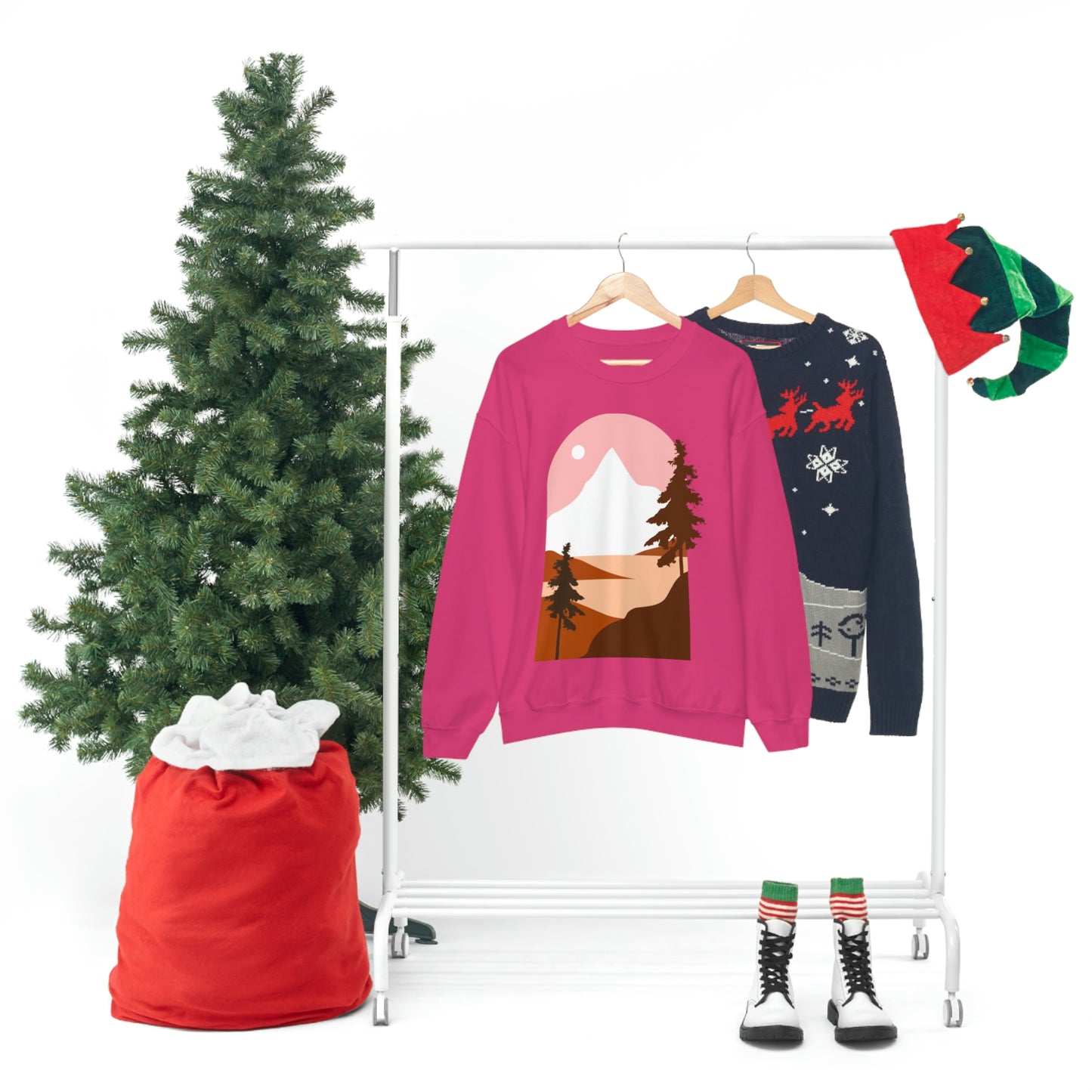 Sudadera con diseño de pino, montaña y luna. ¡Un fabuloso regalo navideño!