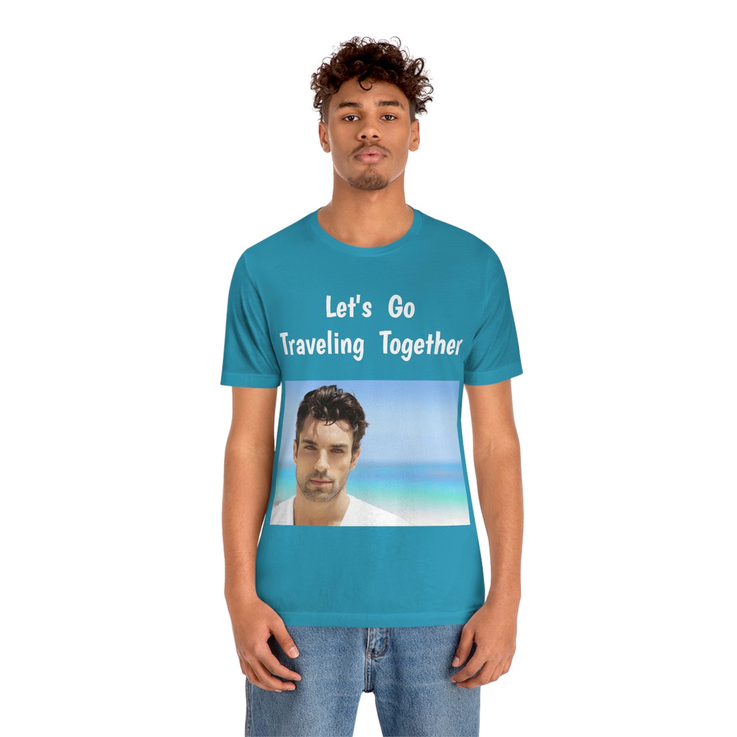Camiseta de manga corta para hombre guapo que viaja, trabaja y hace películas