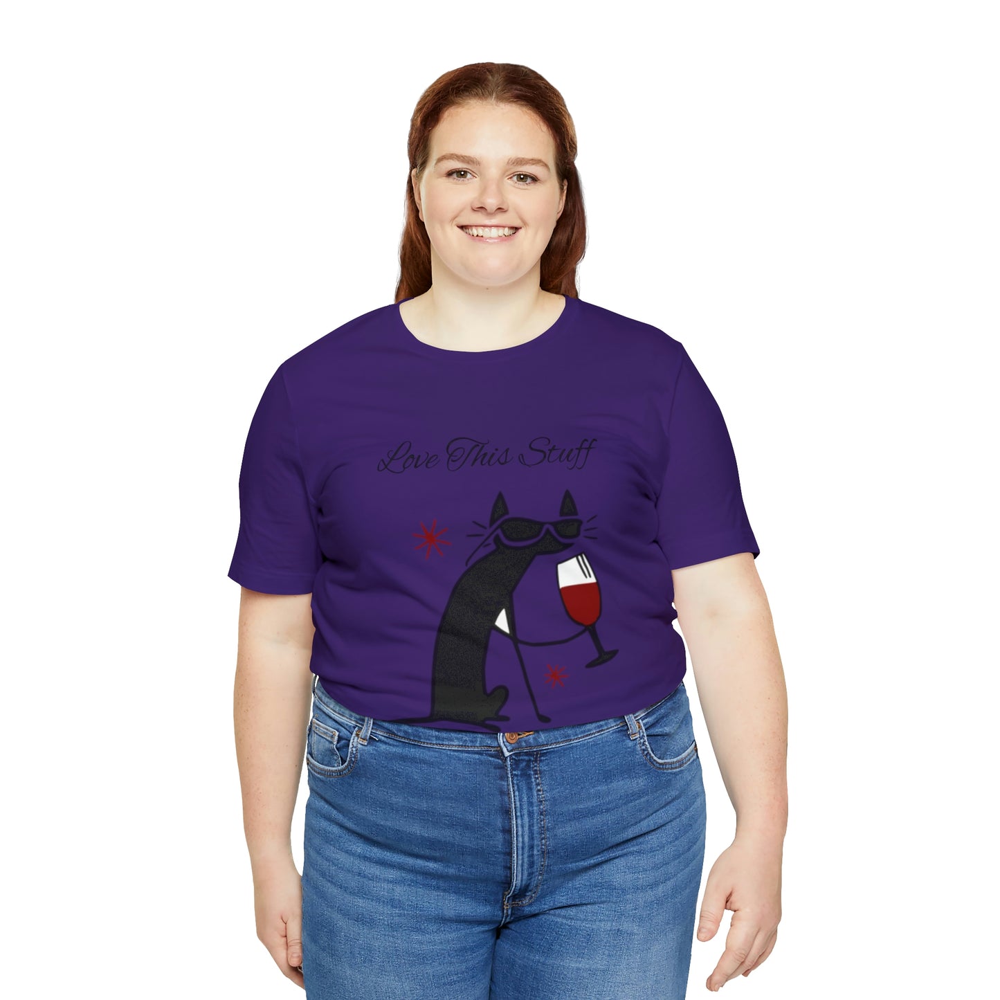Camiseta con el gato negro bebiendo vino "Me encanta esta cosa"