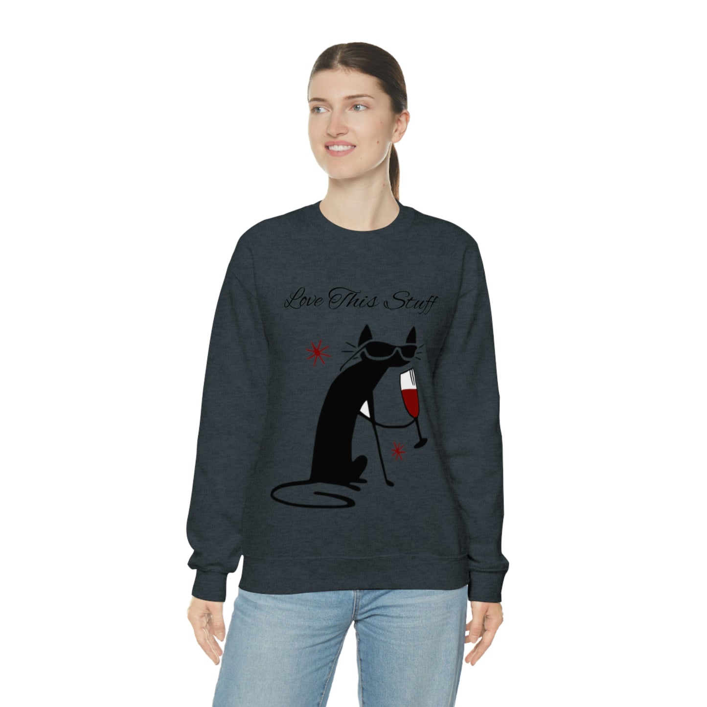 Sudadera unisex de cuello redondo y mezcla pesada Love This Stuff para viajes, trabajo y escuela