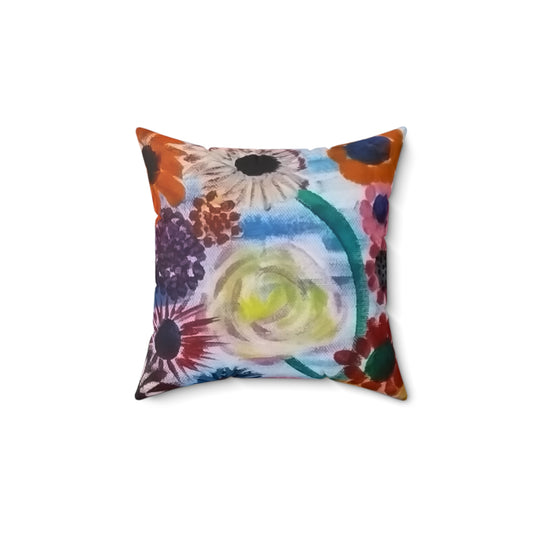 Faux Suede Square Pillow Flower Garden