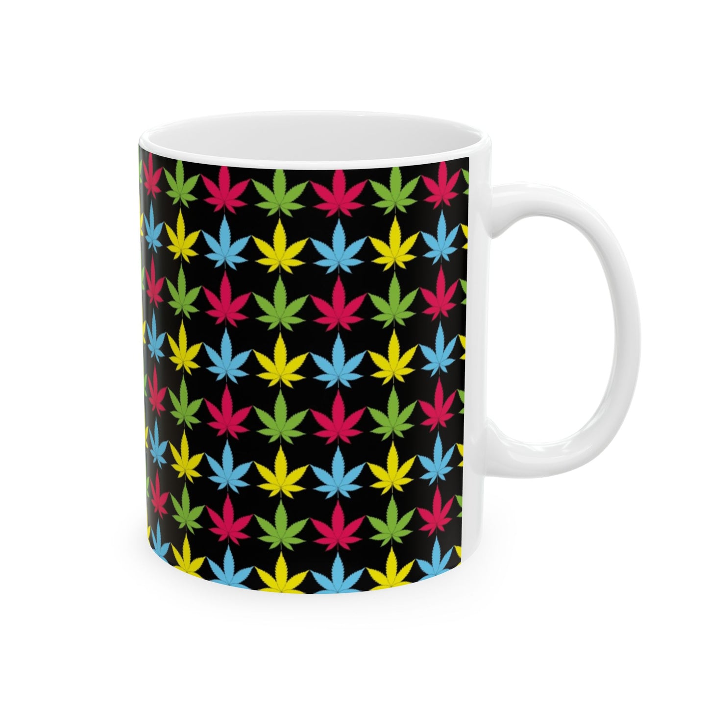 Tasse en céramique, 11 oz Feuille de marijuana Rose Vert Bleu Jaune