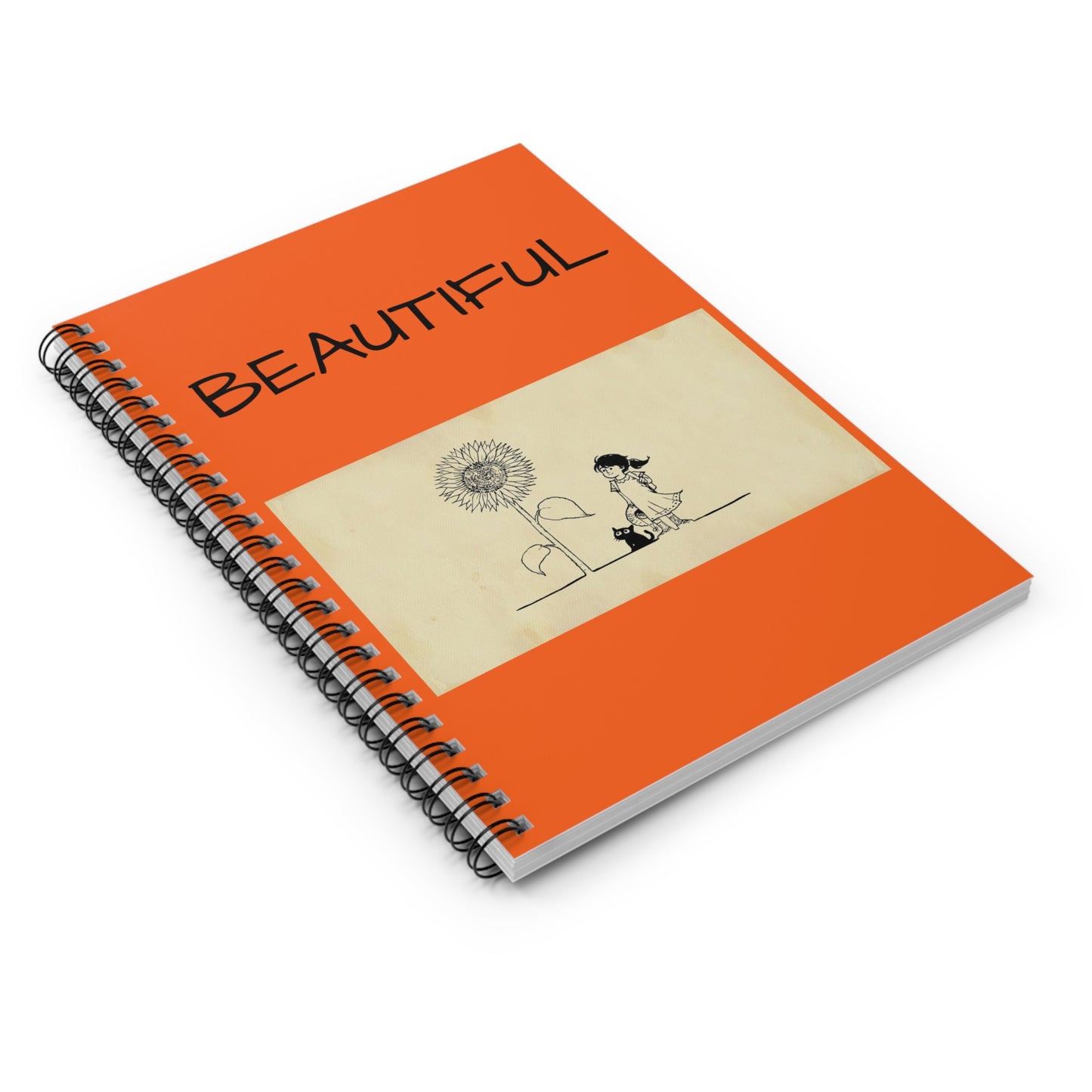 Spiral Notebook Girl with Large Sunflower Let's Share Memories Together