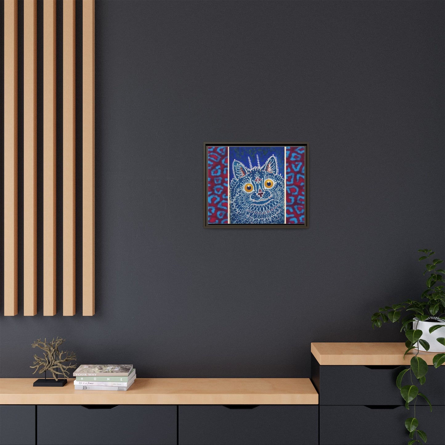 Colorful Cat Framed Matte Canvas Art - Whimsical Home Decor