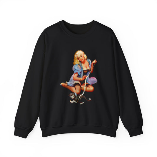 Sweatshirt Retro Sexy Woman in Lingerie with Cat