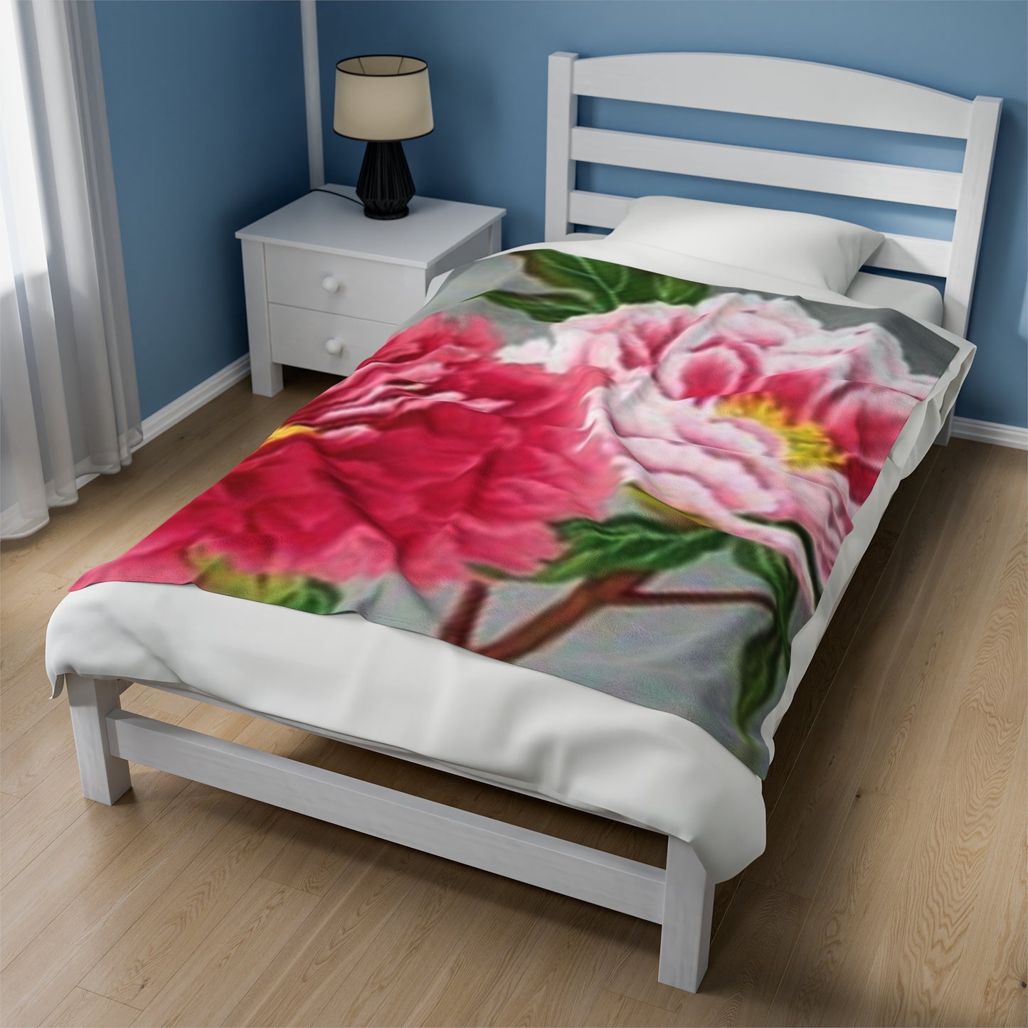 Manta de felpa de terciopelo acogedora con flores rosas