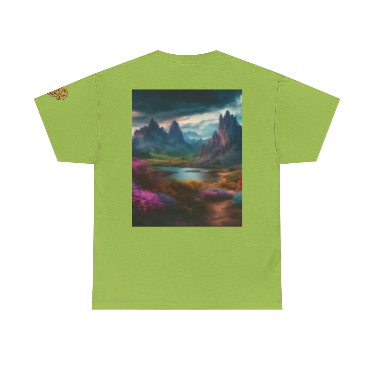 Artistic Wilderness Unisex Heavy Cotton Tee - Vibrant Bird and Scenic Landscape Design