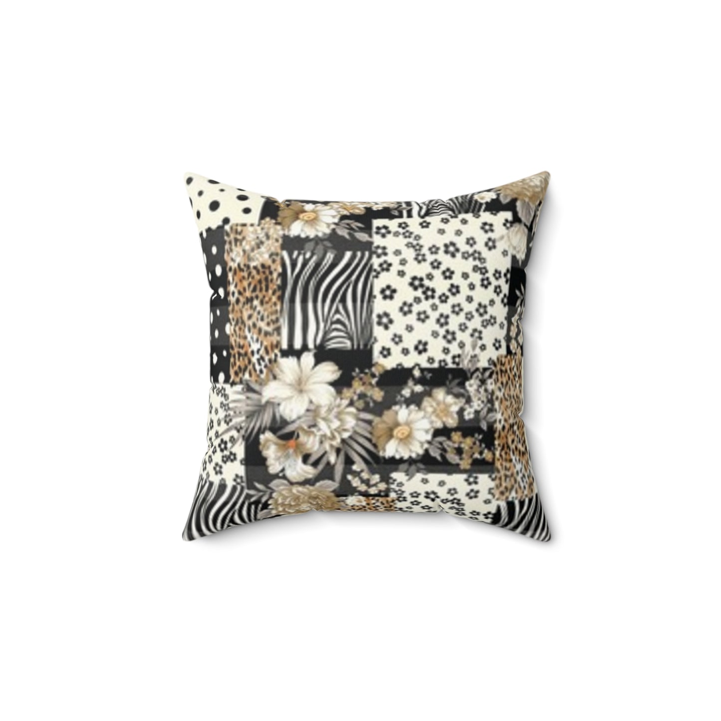 Boho Chic Faux Suede Square Pillow - Floral & Animal Print