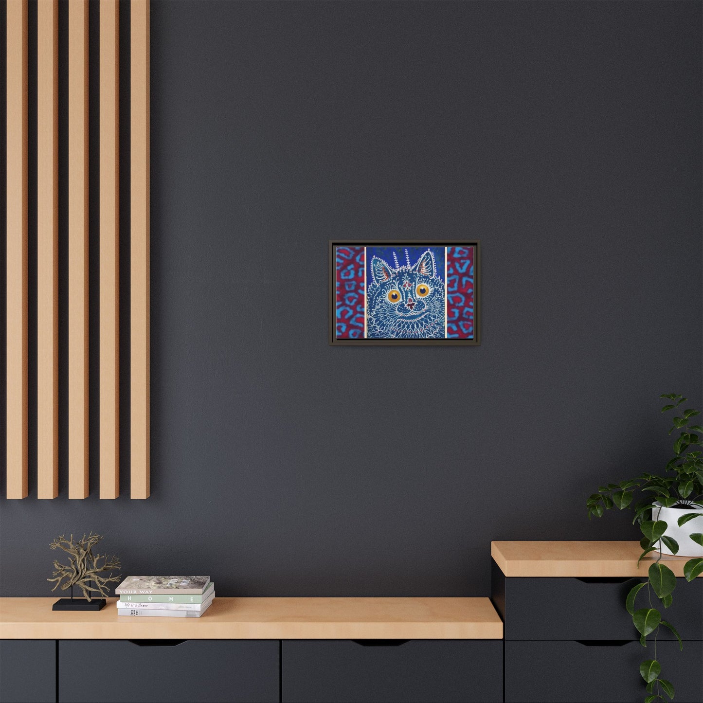 Colorful Cat Framed Matte Canvas Art - Whimsical Home Decor