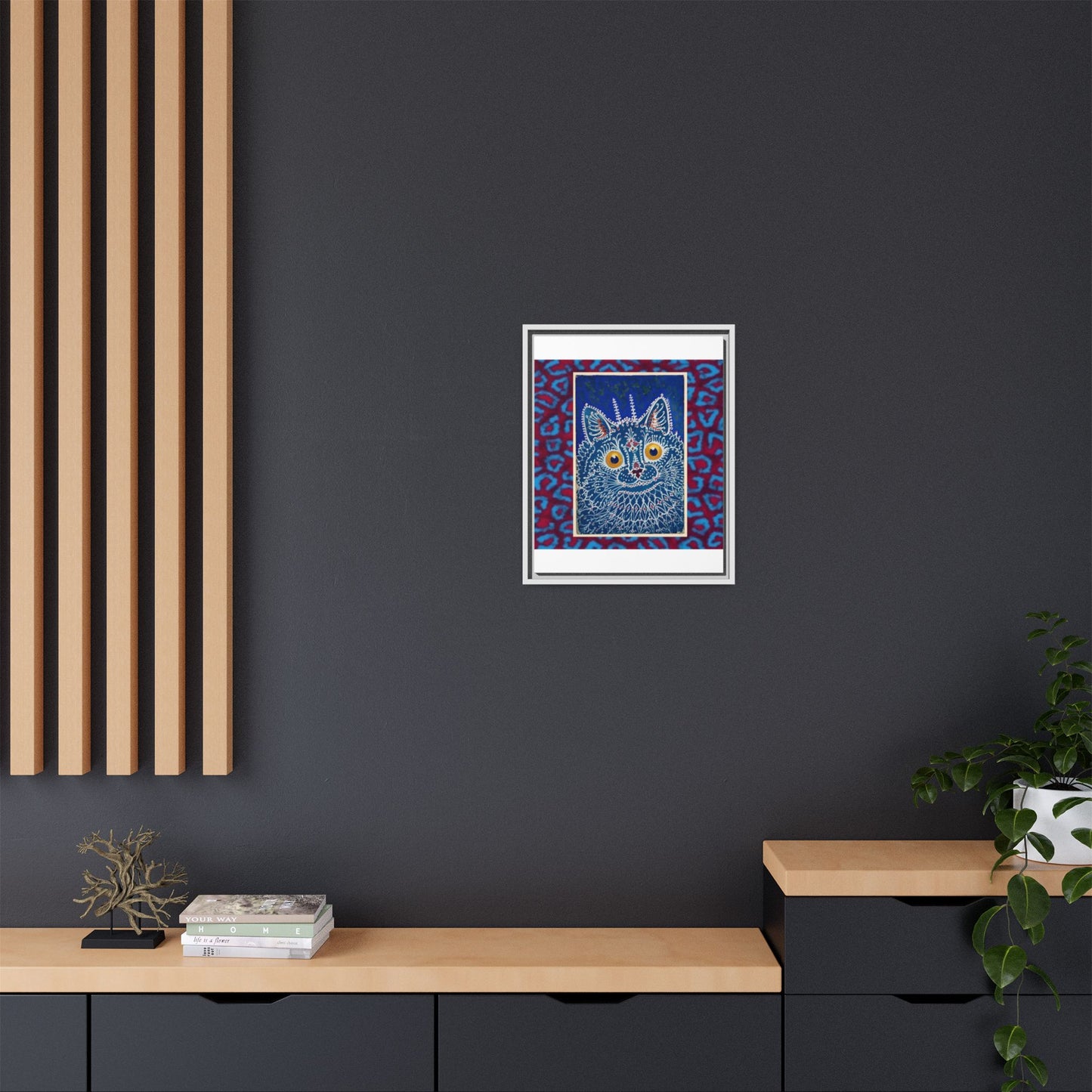 Colorful Cat Framed Matte Canvas Art - Whimsical Home Decor