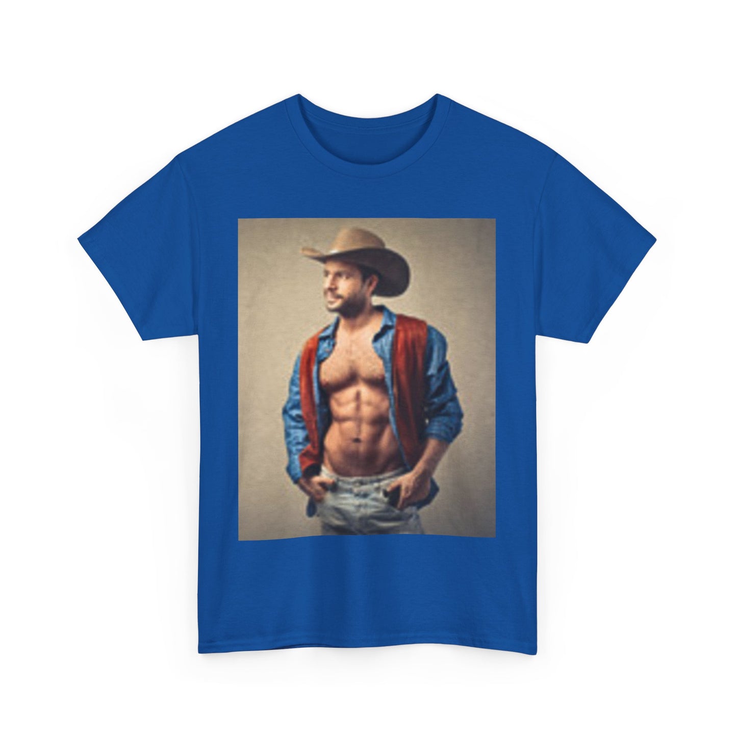 Handsome Cowboy with Muscles Chest Unisex Heavy Cotton Tee