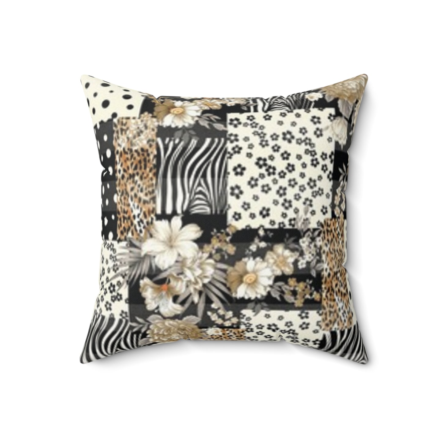 Boho Chic Faux Suede Square Pillow - Floral & Animal Print