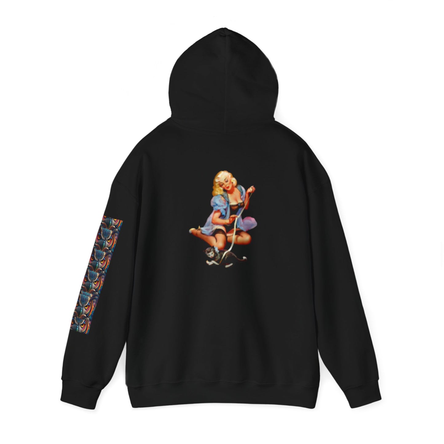 Sudadera con capucha retro de mujer sexy con lencería con un gato