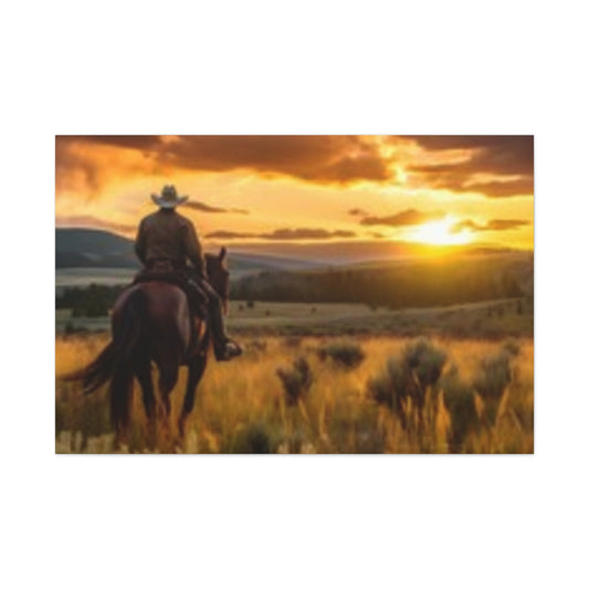 Framed Wall Art - Cowboy Sunset Canvas Print