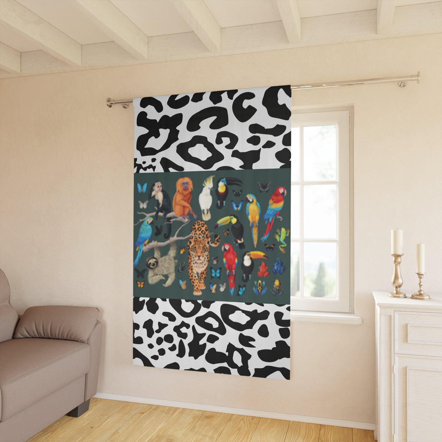 Rideaux de fenêtre (1 pièce) 50"x84" Noir Imprimé animal Animaux