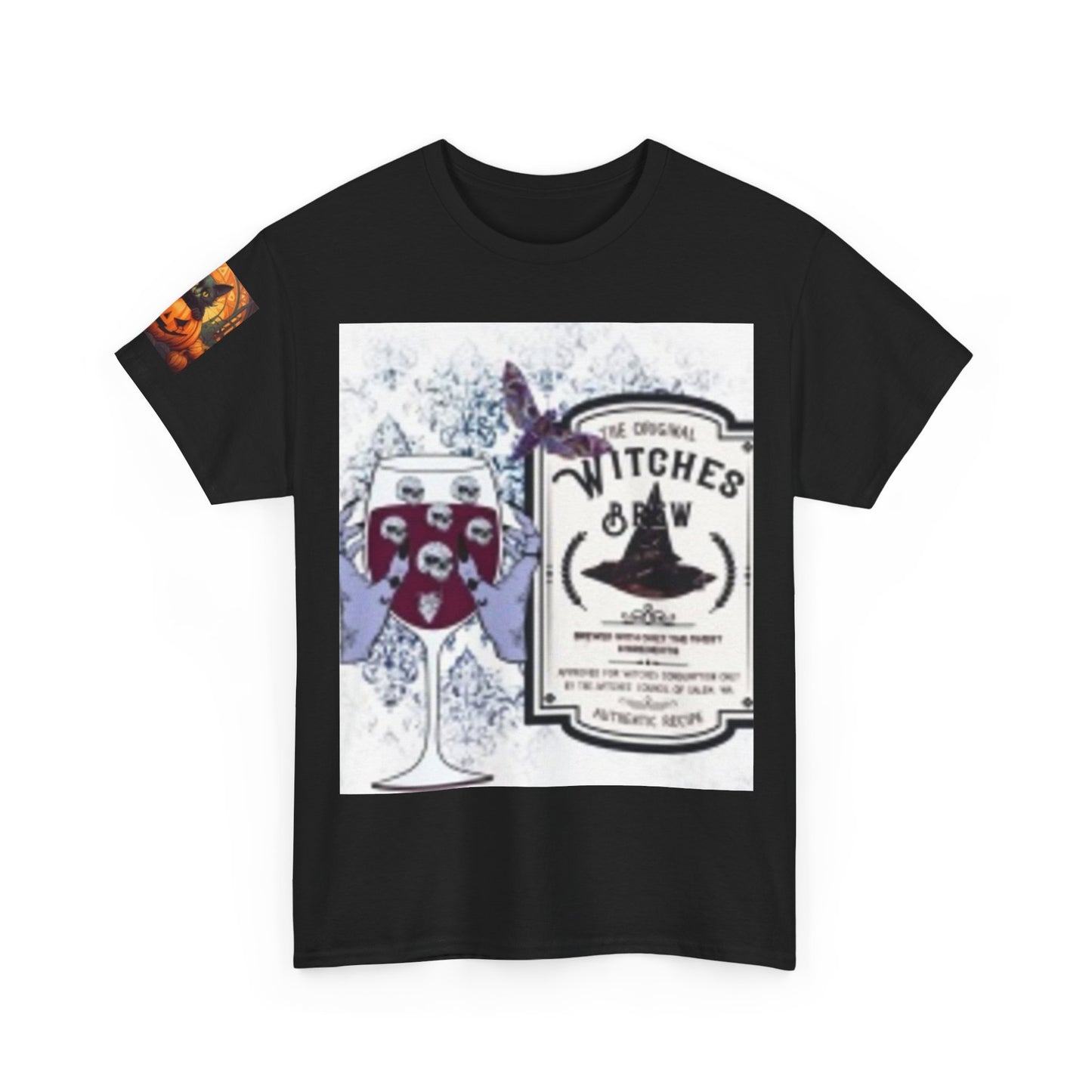 Witch Wine Castle Black Cat Unisex Heavy Cotton T-shirt