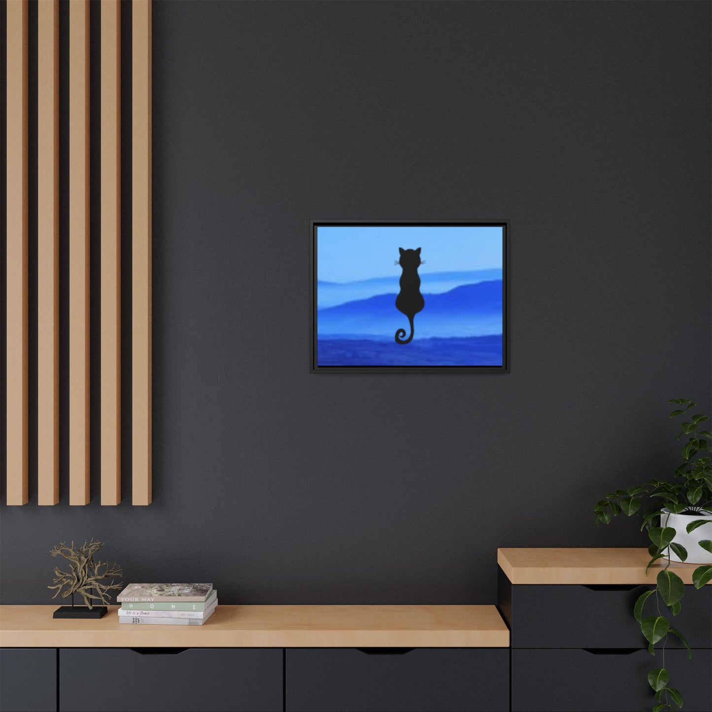 Framed Cat Silhouette Art Print, Wall Decor, Cat Lover Gift, Home Office Art, Pet Memorial