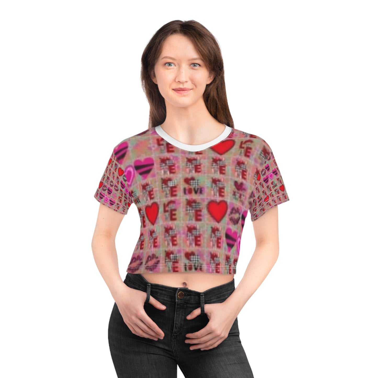 Women's Crop T-shirt Hearts Pajama Top Having Sleepy Dreams