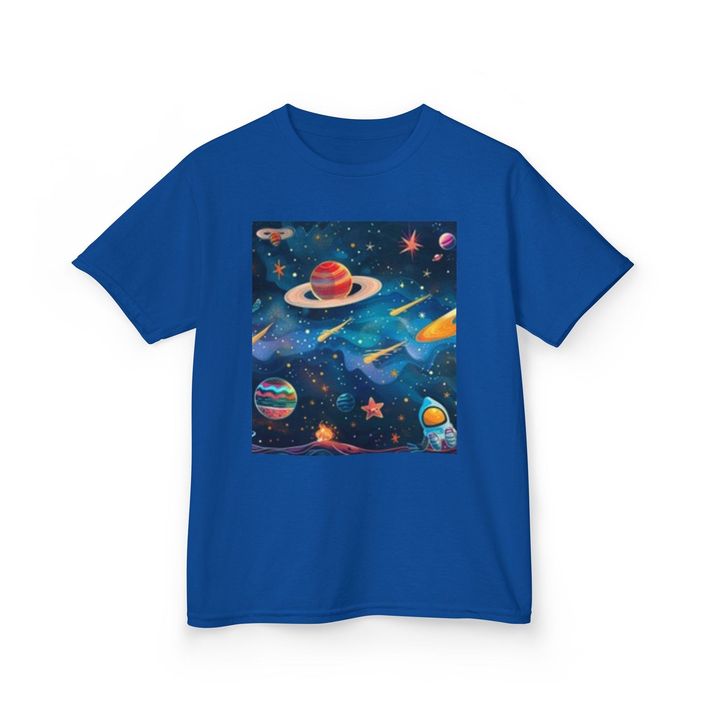Camiseta infantil de aventura espacial: diseño cósmico colorido para jóvenes exploradores