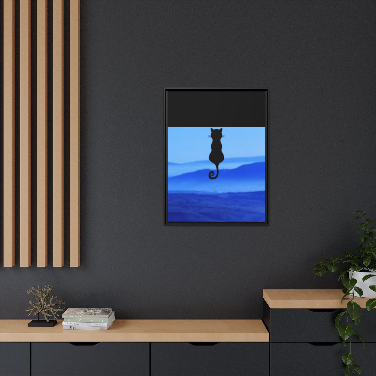 Framed Cat Silhouette Art Print, Wall Decor, Cat Lover Gift, Home Office Art, Pet Memorial