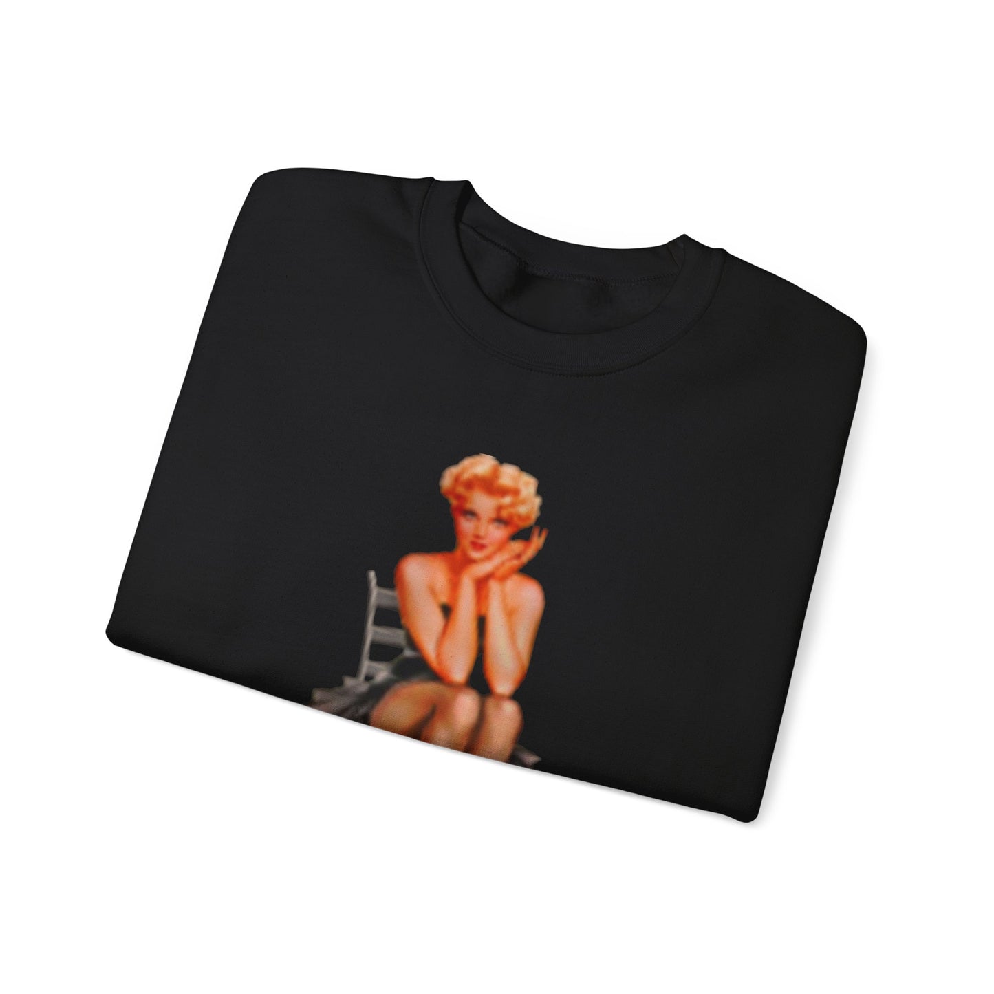 Sweatshirt Retro Beautiful Woman Sitting on Chair