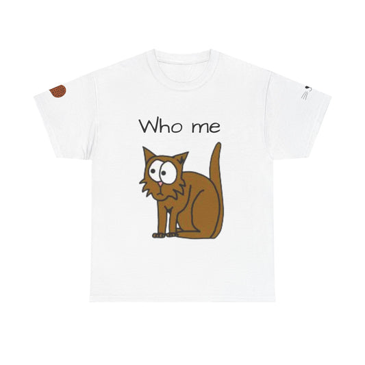 Funny Cat Unisex Heavy Cotton Tee - 'Who Me?' Graphic Shirt