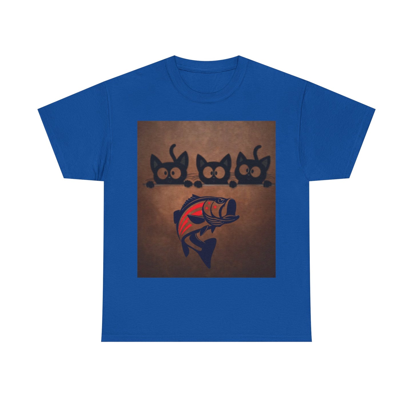 Cute Black Cats & Patriotic Fish, Funny T-shirt for Cat Lovers, Gift for Foodies, Unisex Cotton Shirt, Fun Pet Apparel