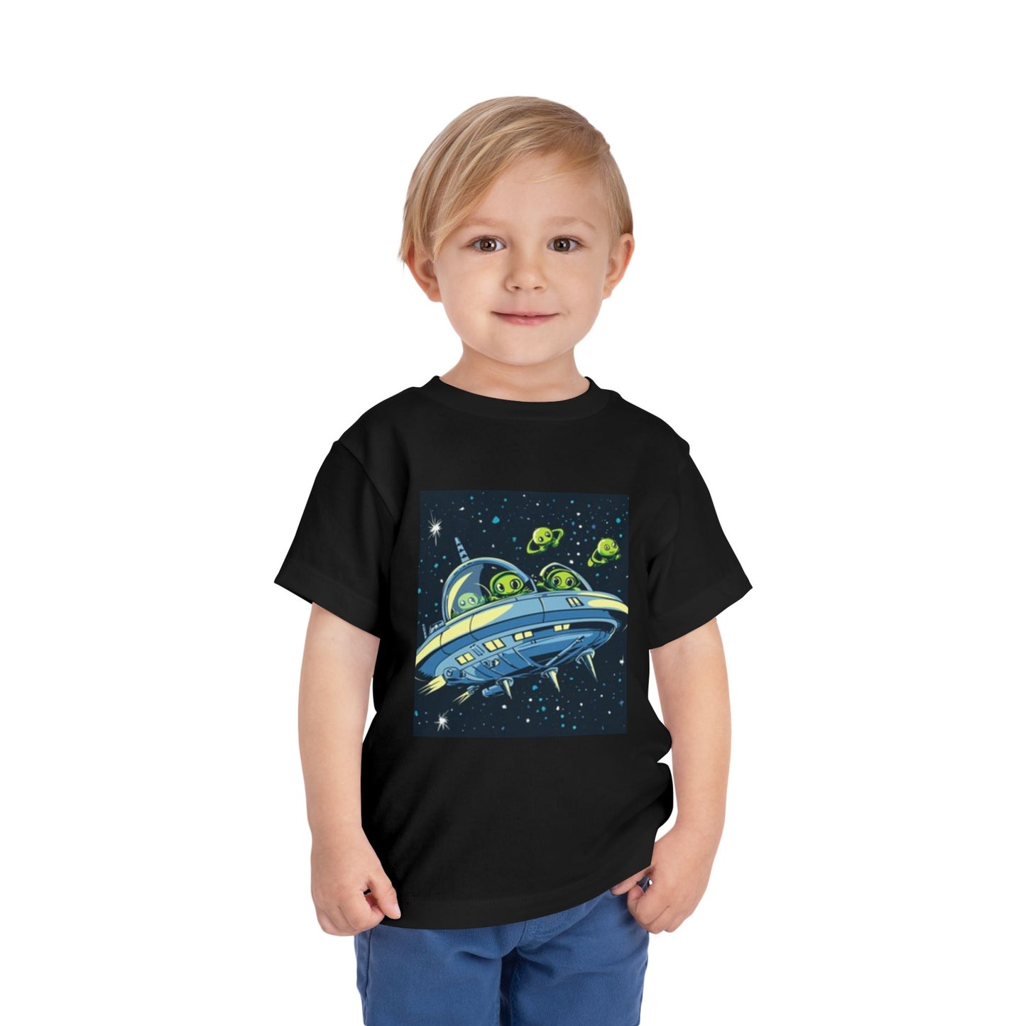 Cute Alien Spaceship Toddler Tee - Fun Kids Short Sleeve Shirt