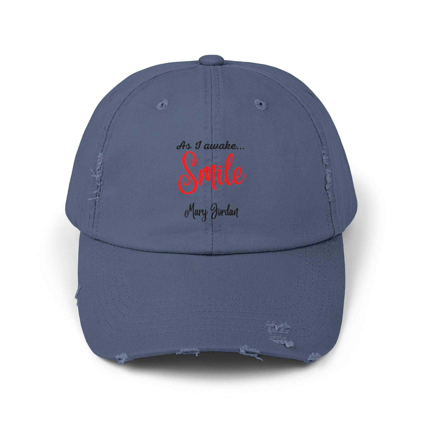 Gorra unisex desgastada: «Al despertar... Sonríe». Gorra motivacional. 