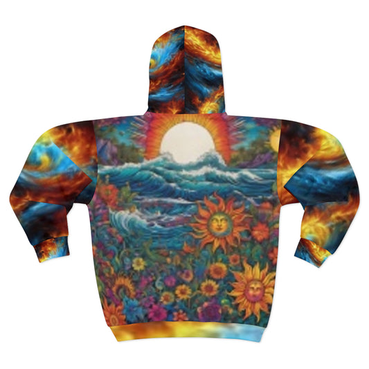 Zip Up Hoodie Large Sunflower Sunset