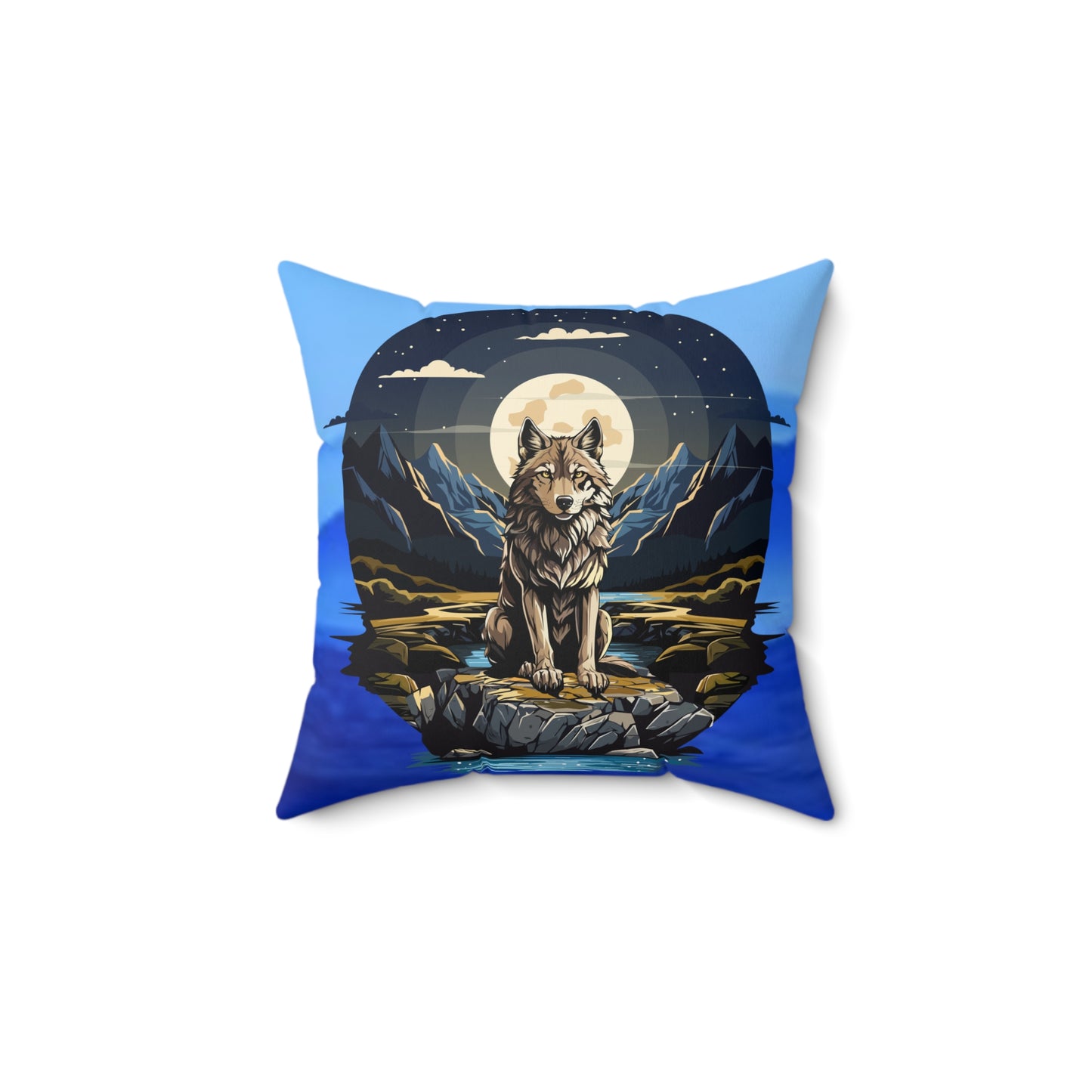 Wolf Moon Landscape Pillow - Cozy Spun Polyester Square Cushion for Nature Lovers