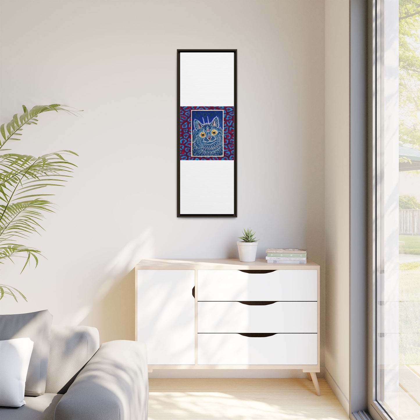 Colorful Cat Framed Matte Canvas Art - Whimsical Home Decor