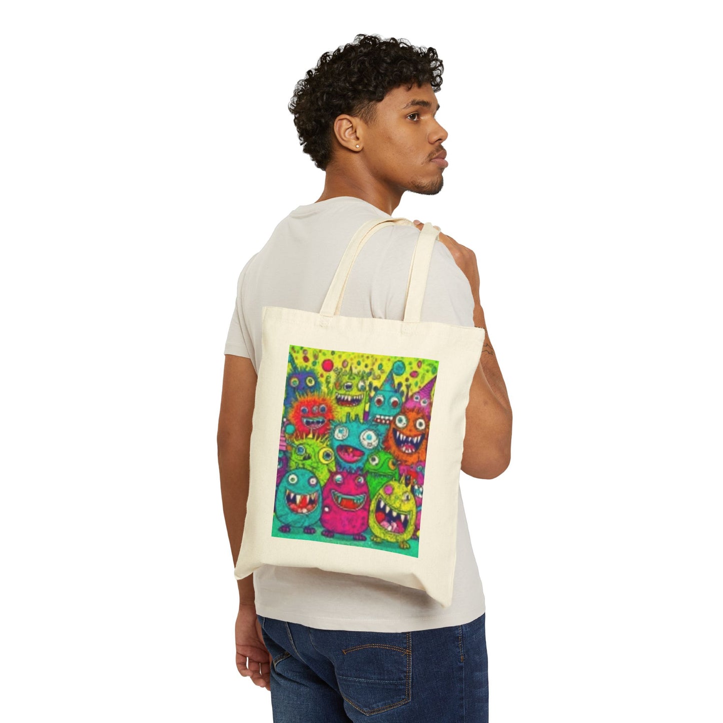 Monster & Yellow Flower, Eco-Friendly Shopping Bag, Fun and Funky Canvas Bag, Perfect Gift for Art Lovers, Summer Vibes