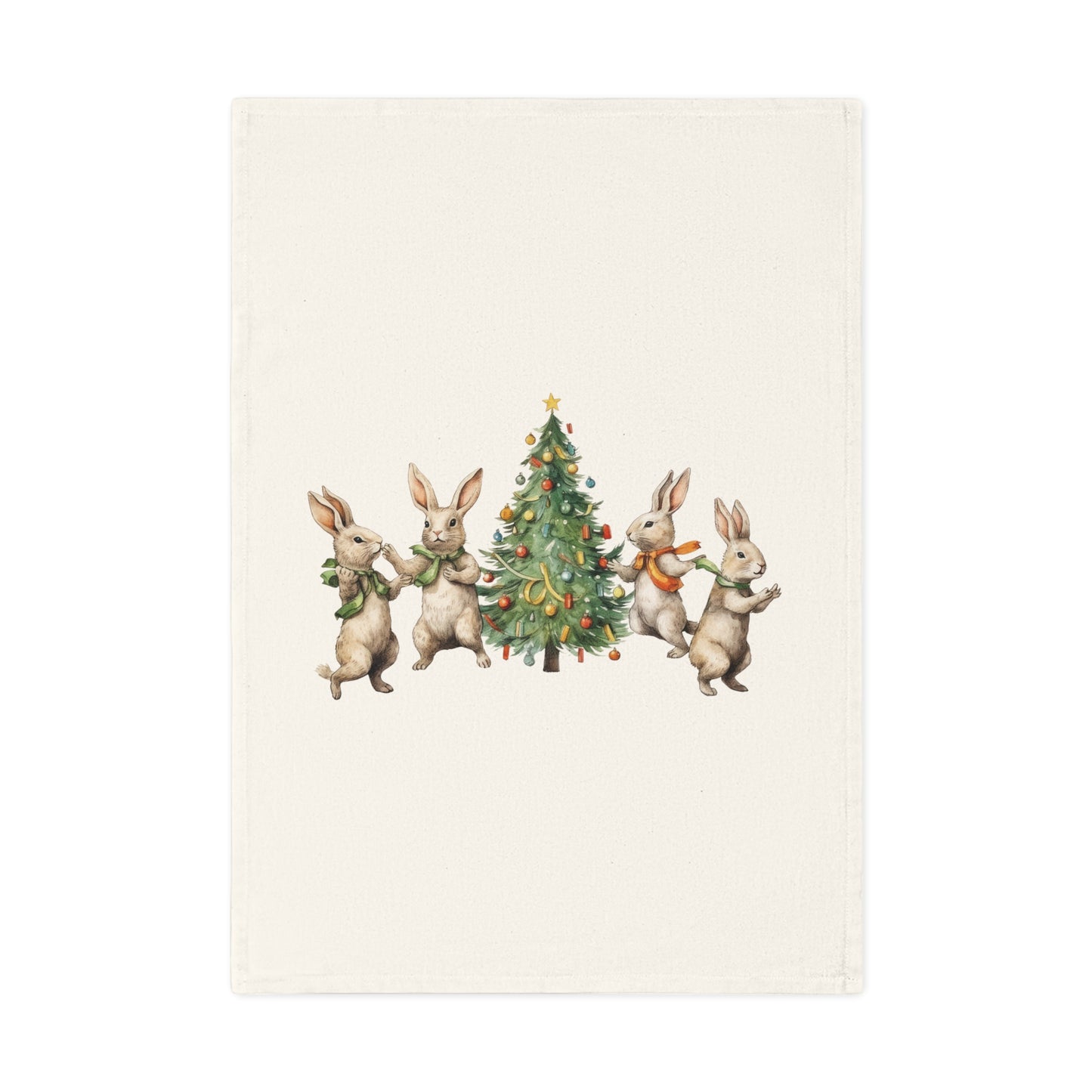 Cotton Tea Towel Kitchen Four Rabbits Christmas Tree 🎄