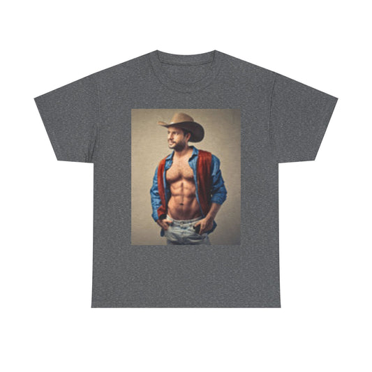 Handsome Cowboy with Muscles Chest Unisex Heavy Cotton Tee