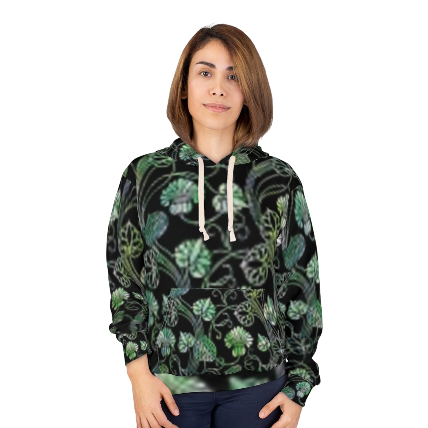 Botanical Green Unisex Pullover Hoodie - Cozy Floral Design for Nature Lovers