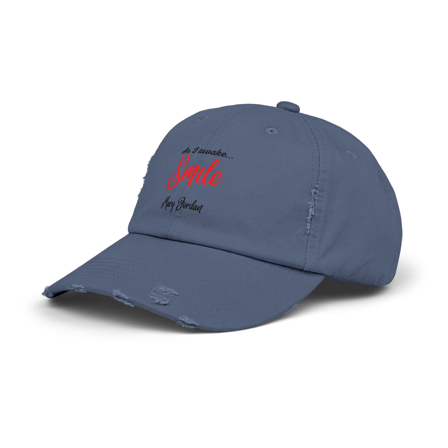Gorra unisex desgastada: «Al despertar... Sonríe». Gorra motivacional. 