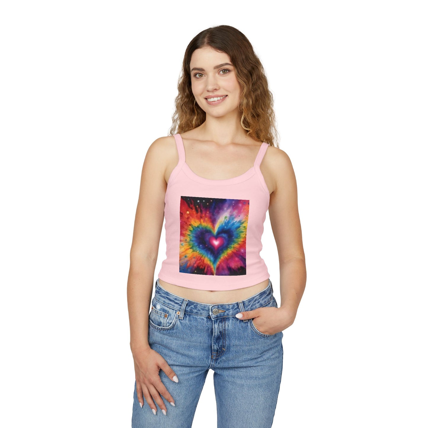 Débardeur à bretelles spaghetti pour femme avec cœur multicolore