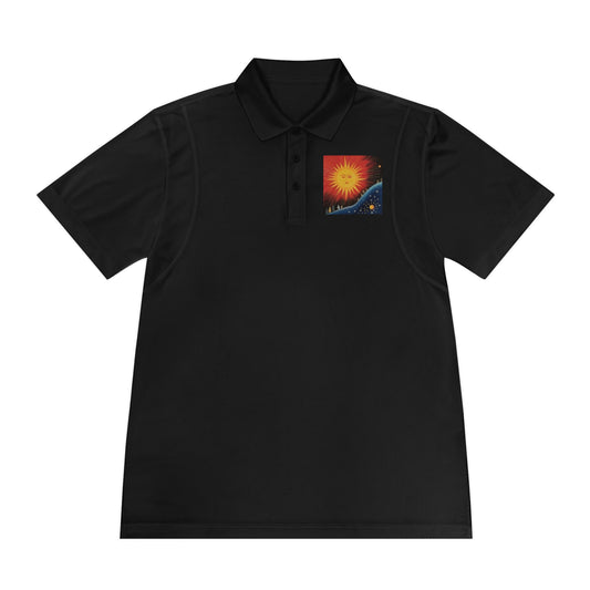 Men's Sport Polo Shirt - Vibrant Sun & Fiery Dragon Design