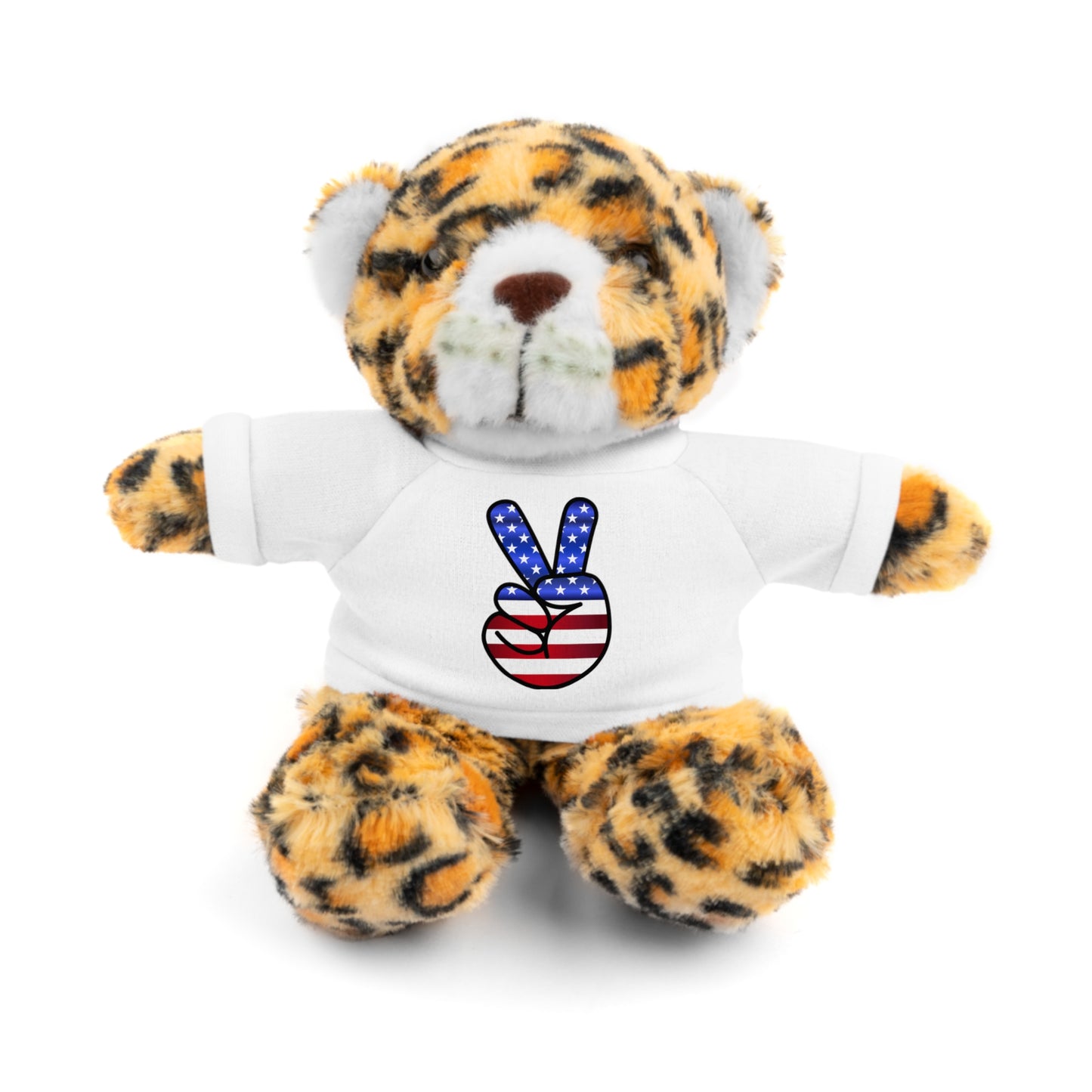 Stuffed Teddy Bear Peace Sign Red White Blue
