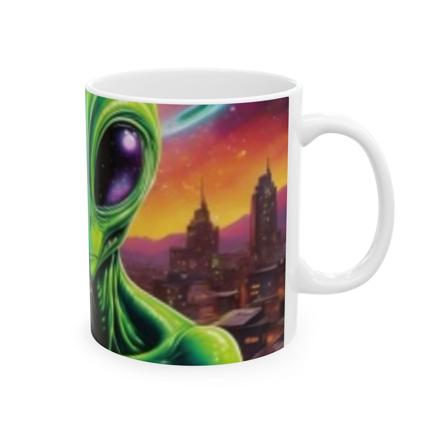 Ceramic Mug, (11oz) Green Alien Great for Coffee Hot Chocolate Tea