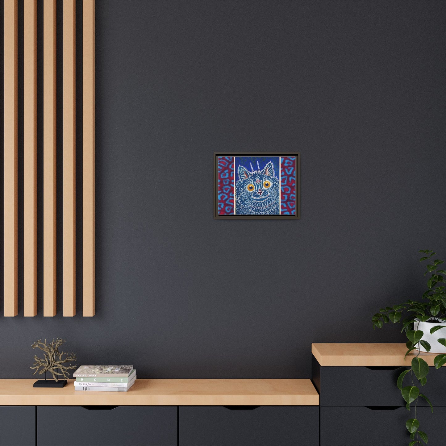 Colorful Cat Framed Matte Canvas Art - Whimsical Home Decor
